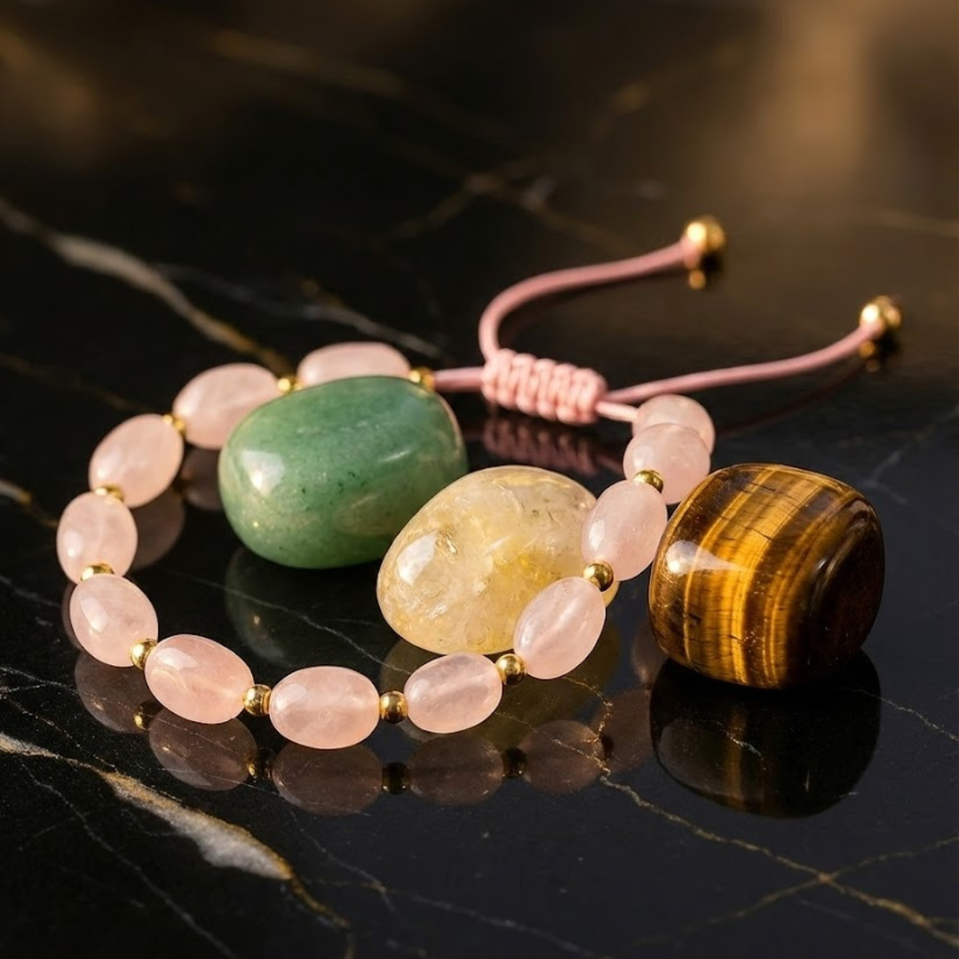 Zestaw Szczęście + Miłość - Bransoletka, Świeca i Kamienie