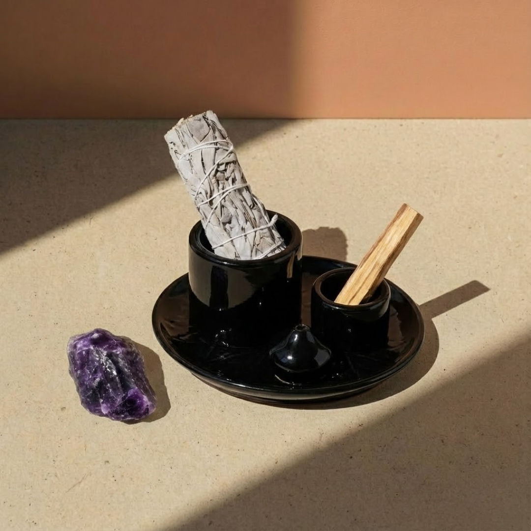 Zestaw Oczyszczający Energię – Ametyst z Szałwią Białą i Palo Santo