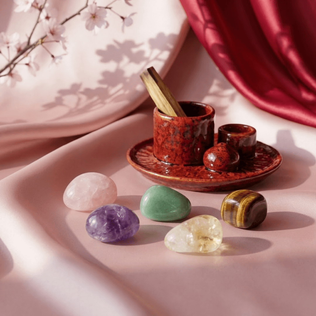 Miłość + Szczęście - Zestaw Magicznych Kamieni z Podstawką i Palo Santo