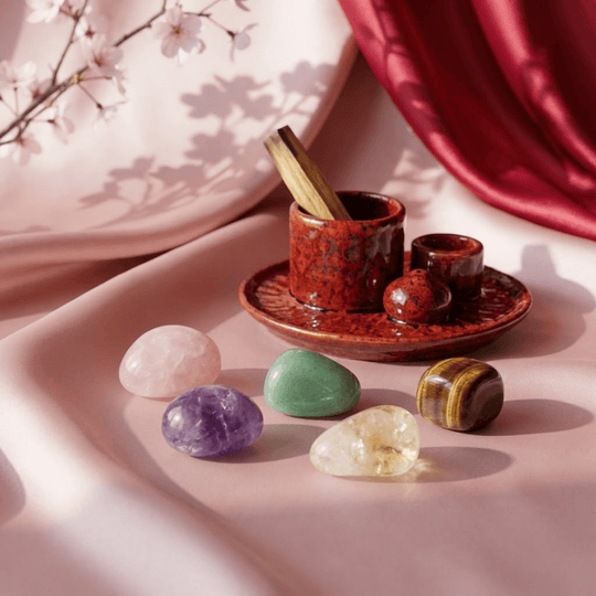 Miłość + Szczęście - Zestaw Magicznych Kamieni z Podstawką i Palo Santo