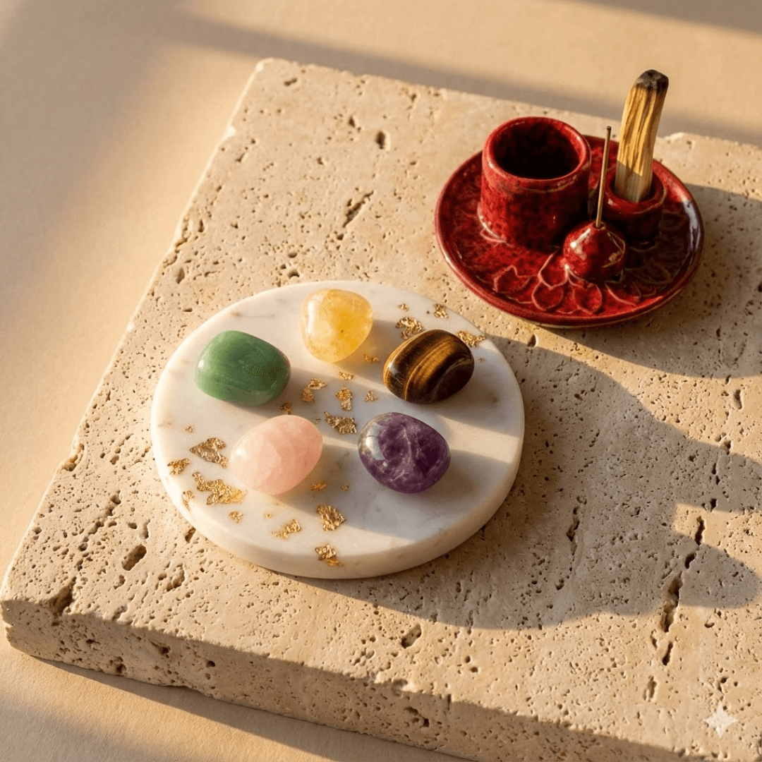 Miłość + Szczęście - Zestaw Magicznych Kamieni z Podstawką i Palo Santo