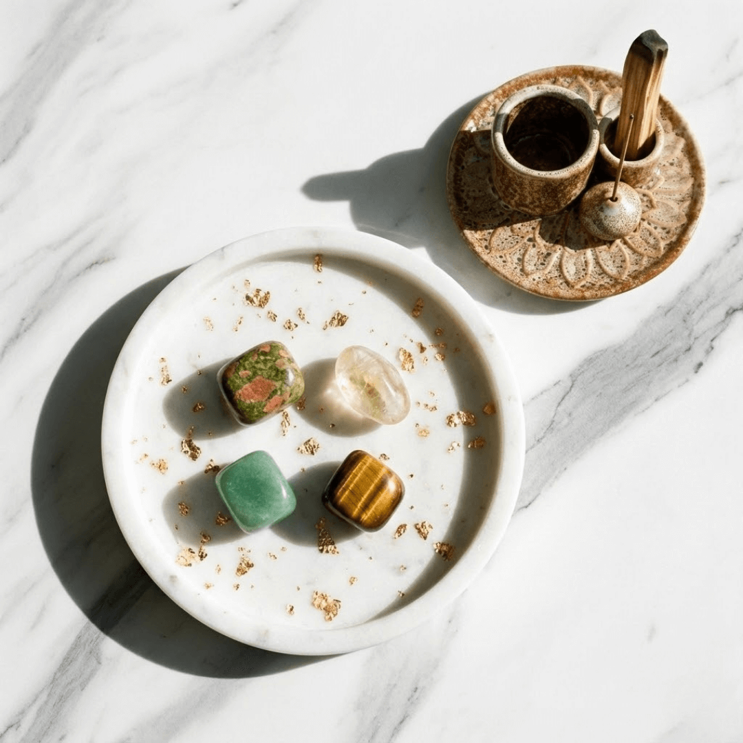 Nowy Początek + Szczęście - Zestaw Kamieni z Podstawką i Palo Santo
