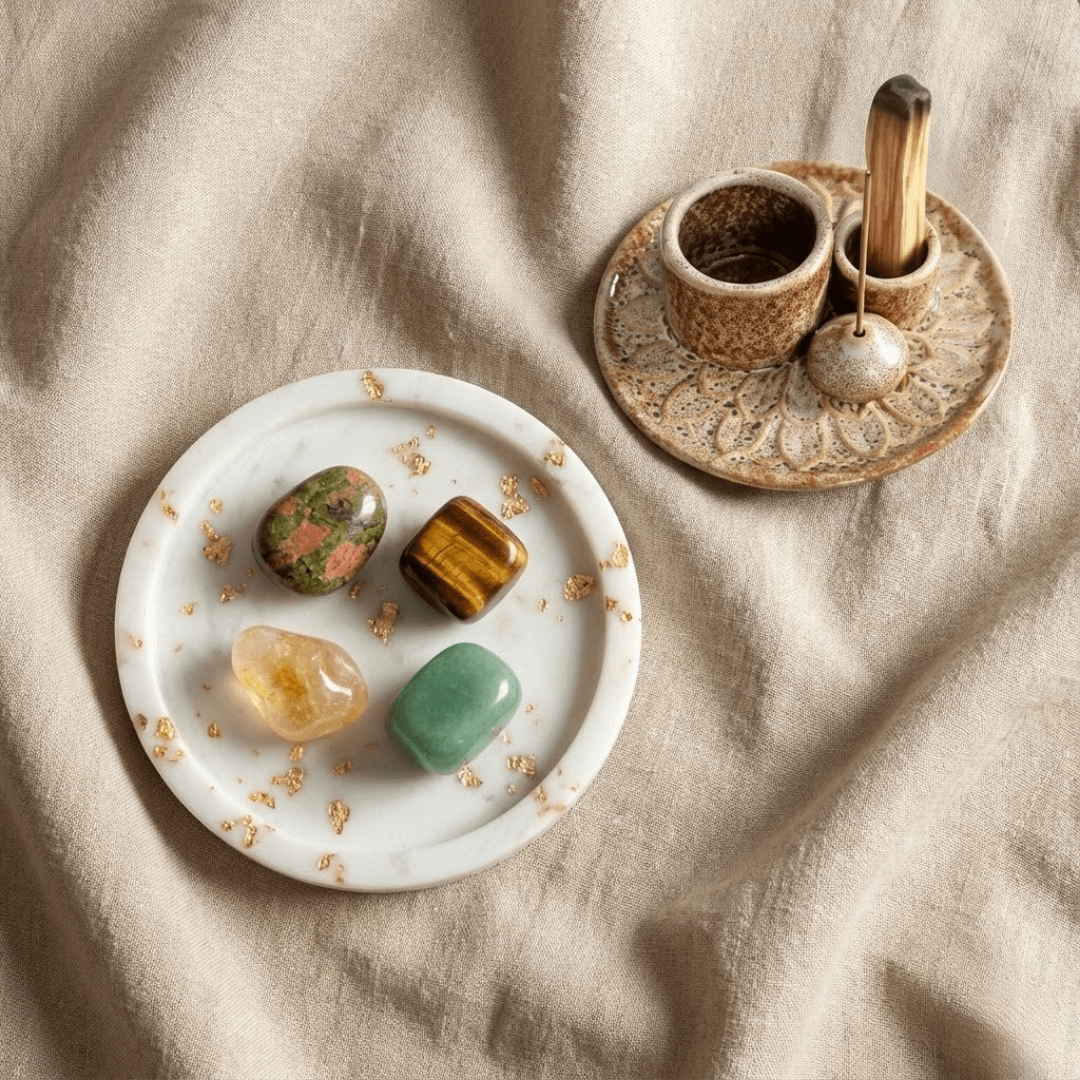 Nowy Początek + Szczęście - Zestaw Kamieni z Podstawką i Palo Santo