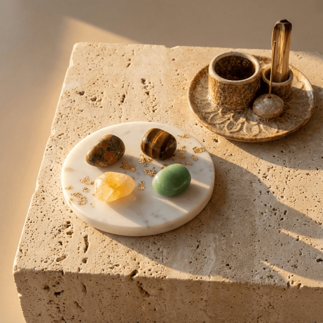 Nowy Początek + Szczęście - Zestaw Kamieni z Podstawką i Palo Santo