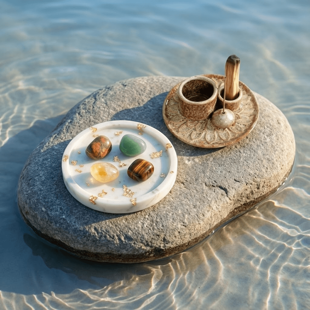 Nowy Początek + Szczęście - Zestaw Kamieni z Podstawką i Palo Santo