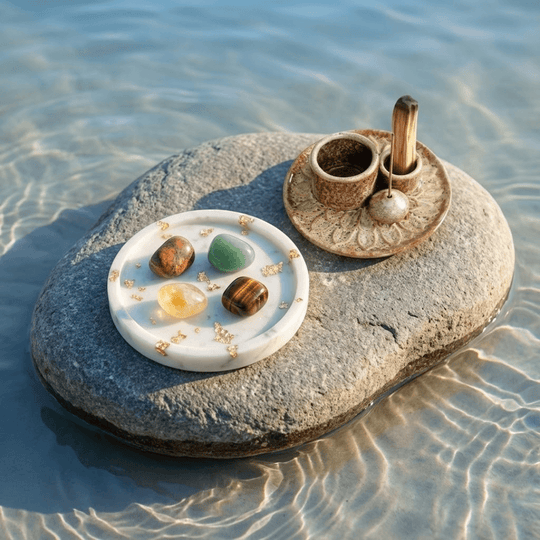 Nowy Początek + Szczęście - Zestaw Kamieni z Podstawką i Palo Santo