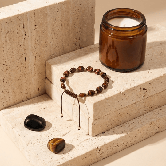 Podwójna Ochrona - Zestaw Kamieni z Bransoletką i świecą intencyjną