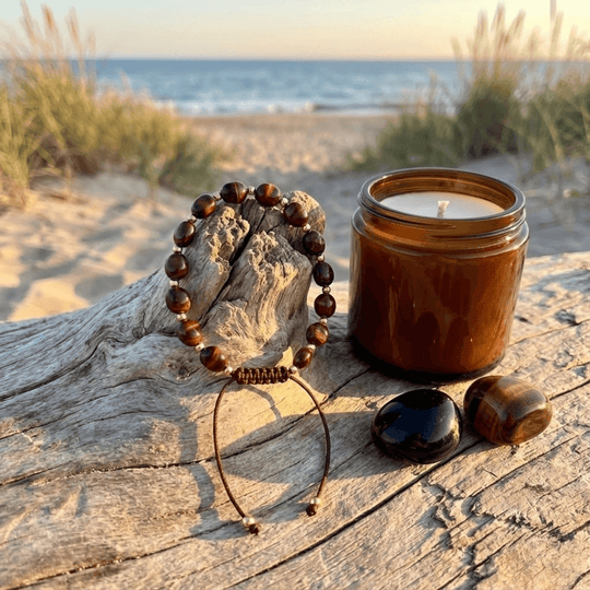 Podwójna Ochrona - Zestaw Kamieni z Bransoletką i świecą intencyjną