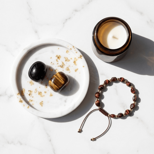 Podwójna Ochrona - Zestaw Kamieni z Bransoletką i świecą intencyjną