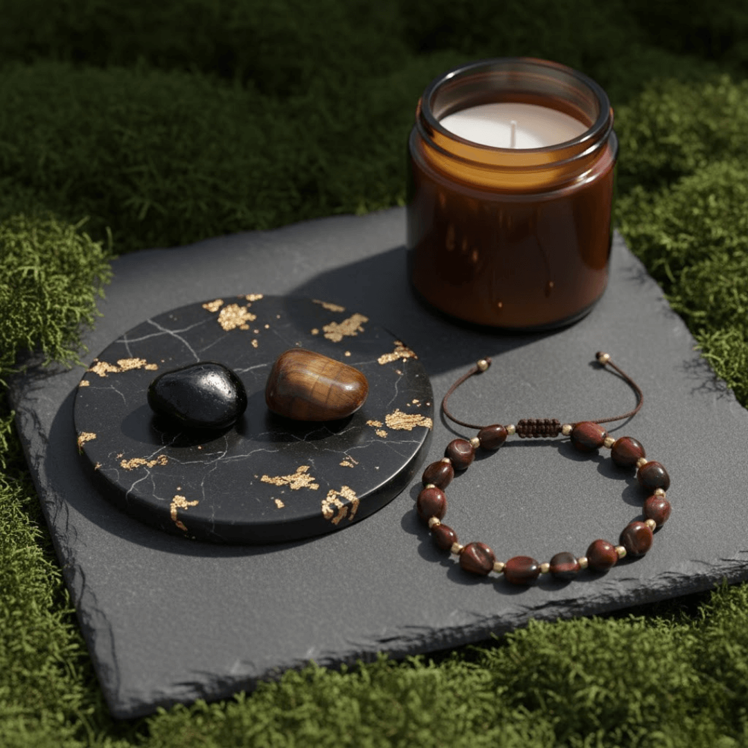 Podwójna Ochrona - Zestaw Kamieni z Bransoletką i świecą intencyjną