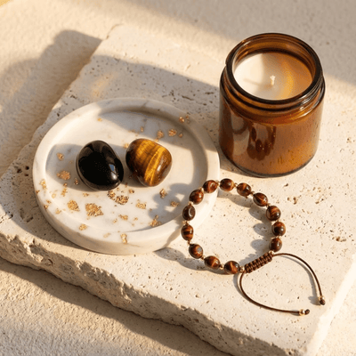 Podwójna Ochrona - Zestaw Kamieni z Bransoletką i świecą intencyjną