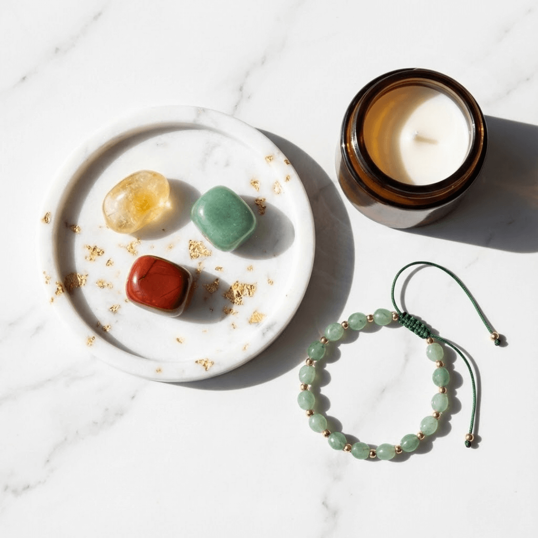 Pieniądze + Bransoletka Sukcesu - Zestaw Kamieni z Bransoletką i świecą intencyjną