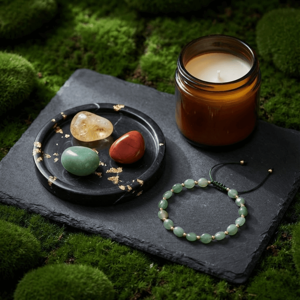 Zestaw Obfitość + Sukces - Bransoletka, Świeca i Kamienie