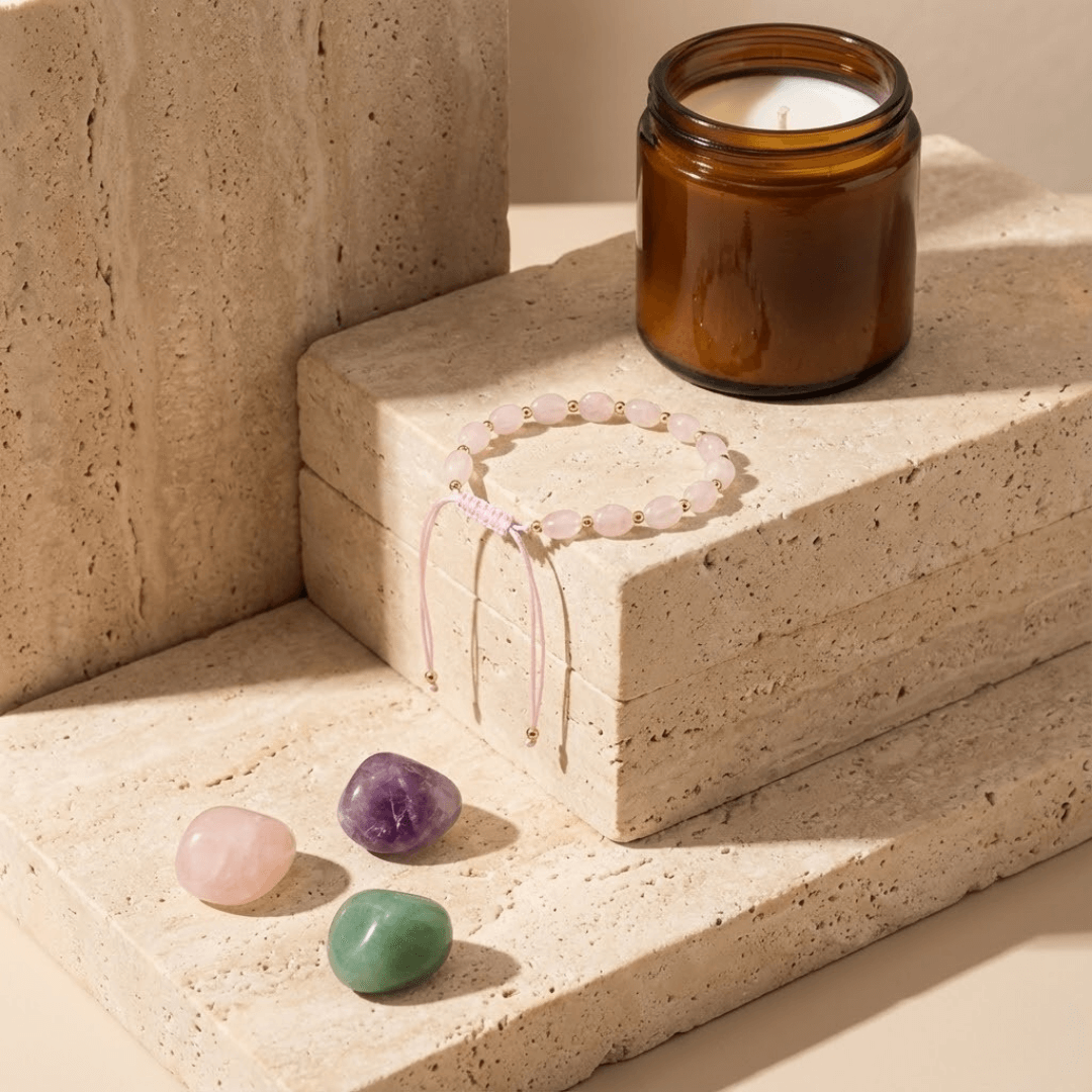Szczęście + Bransoletka Miłości - Zestaw Kamieni z Bransoletką i świecą intencyjną