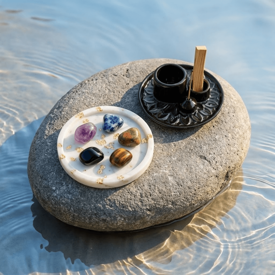 Mentalne Wsparcie + Ochrona - Zestaw Kamieni z Podstawką i Palo Santo