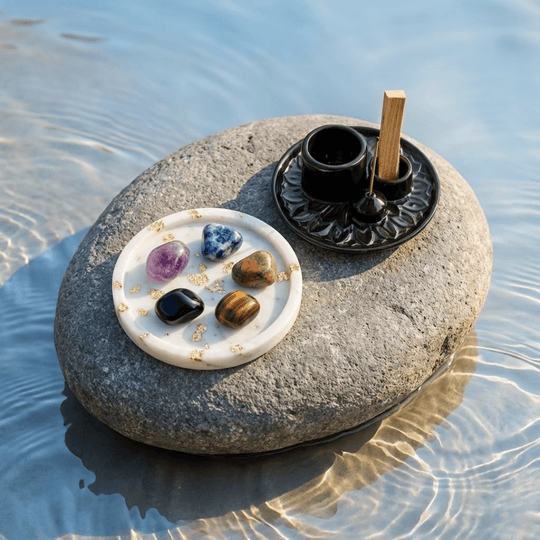 Mentalne Wsparcie + Ochrona - Zestaw Kamieni z Podstawką i Palo Santo
