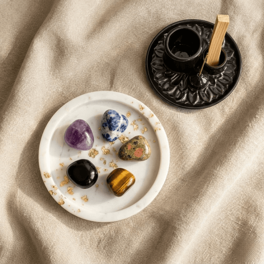 Mentalne Wsparcie + Ochrona - Zestaw Kamieni z Podstawką i Palo Santo