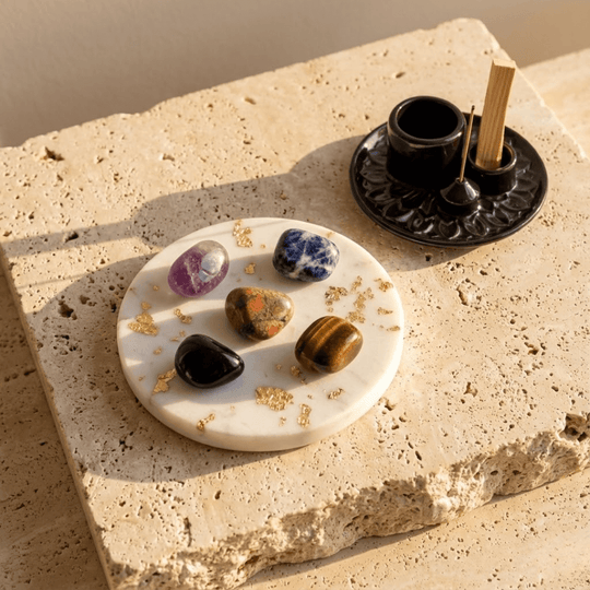 Mentalne Wsparcie + Ochrona - Zestaw Kamieni z Podstawką i Palo Santo