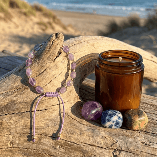 Wsparcie Psychiczne + Bransoletka na stres - Zestaw Kamieni z Bransoletką i świecą intencyjną