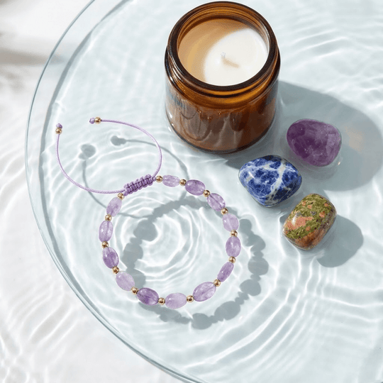Wsparcie Psychiczne + Bransoletka na stres - Zestaw Kamieni z Bransoletką i świecą intencyjną