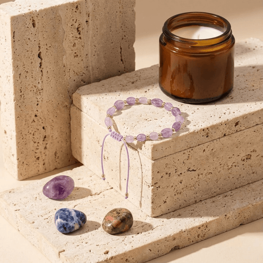 Wsparcie Psychiczne + Bransoletka na stres - Zestaw Kamieni z Bransoletką i świecą intencyjną