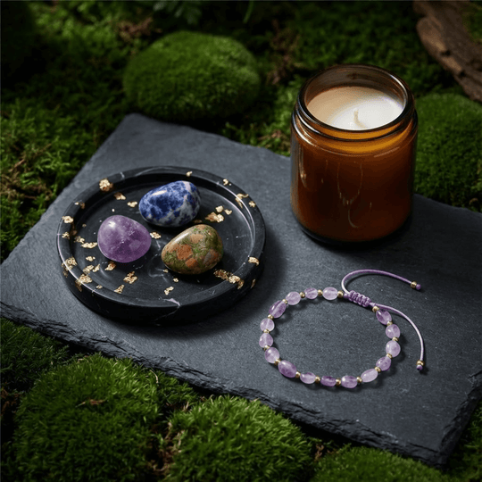 Wsparcie Psychiczne + Bransoletka na stres - Zestaw Kamieni z Bransoletką i świecą intencyjną