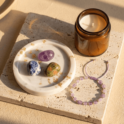 Zestaw Wewnętrzny Spokój - Bransoletka, Świeca i Kamienie